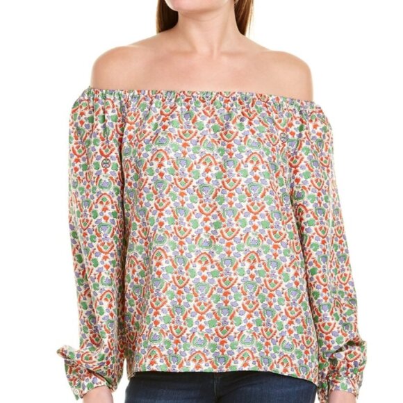 NWOT Tory Burch Legacy Silk Multi Floral Off-The-Shoulder Top Blouse XS $369 - Picture 10 of 12